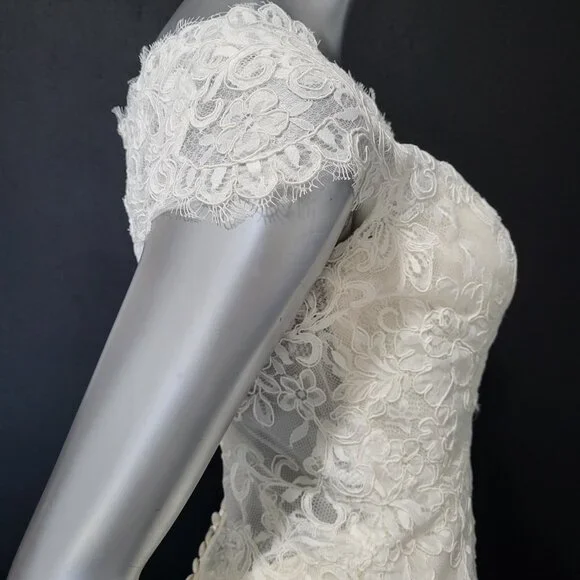 NWT~$1999~ELLA ROSA~SZ 4/6~IVORY OYSTER LACE FIT & FLARE WEDDING DRESS GOWN